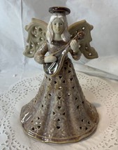 Vintage Ceramic Angel Figurine Tea Light Decoration Earth Tone 8.5 Inch Tall - £6.42 GBP