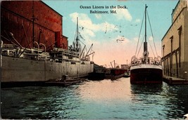 Vtg Postcard Ocean Liners in the Dock, Baltimore MD.  Postmarked 1916 - £5.32 GBP