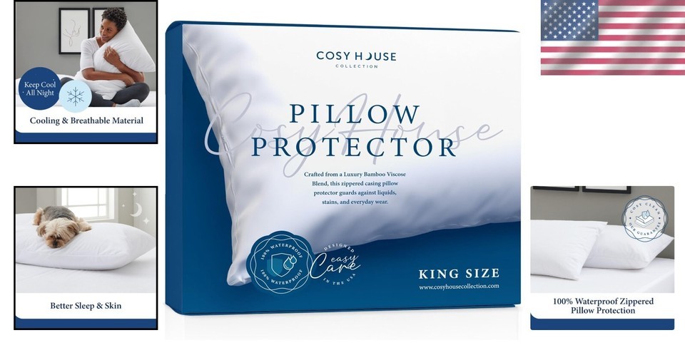Cooling Zippered Pillow Protectors - 100% Waterproof Bamboo Blend - King Size Item image 2
