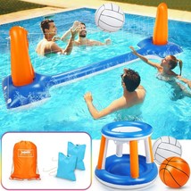 RUNNEST Inflatable Pool Float Set Volleyball Net &amp; Basketball Hoops - £40.32 GBP