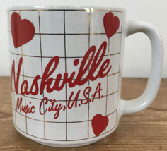Vtg 80s Nashville Music City USA Red Gold Vaporwave Heart Souvenir Coffe... - £23.53 GBP