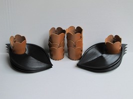 Set of 8 Styson Black Snack Coaster Trays w/Leather Glass Wraps-Look Unu... - £23.45 GBP