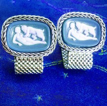 Grotesque Cufflinks Nude Pan & Lover Incolay Mythical Devil Extra large Silver m - £337.83 GBP