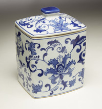 Zeckos AA Importing 59780 Blue And White Square Jar With Lid - £46.73 GBP