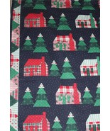 VTG Fabric Traditions Christmas Calico Trees Houses Polka Dots Fabric BT... - $9.99