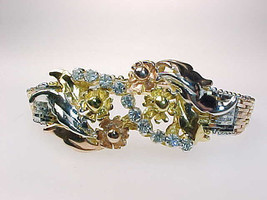 TRI-COLORED Gold over STERLING Silver BRACELET with Cubic Zirconias - 7 ... - $150.00