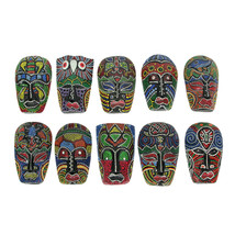 Set of 10 Hand Carved Tropical Dot Painted Tribal Masks 5 Inch Wall Decor - £31.81 GBP