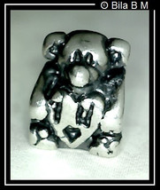 TEDDY BEAR holding HEART Charm Bead - STERLING Silver BIAGI - £20.84 GBP