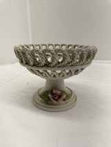 Vintage N Capodimonte Small Woven Porcelain Floral Basket Classic Style ... - $39.55