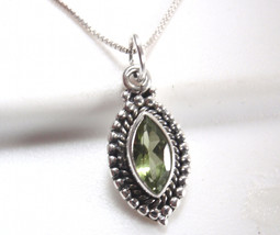 Faceted Peridot with Dotted Silver Accents 925 Sterling Pendant Very Small - $17.81