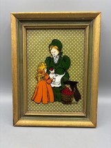 Vtg Reverse Hand Painted Glass Art With Wooden Frame Mother Child - $15.57