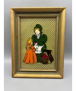 Vtg Reverse Hand Painted Glass Art With Wooden Frame Mother Child - $291.89 MXN