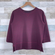 Lou &amp; Grey Ottoman Striped Popover Top Black Red Boxy Textured Ribbed Wo... - £13.13 GBP