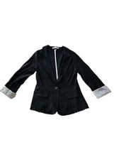 Papaya Basic Solid Black Roll Sleeve Single Button Blazer Jacket Size Small - $12.19