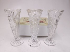 Set of 3 Vintage Bohemia 24% Lead Crystal Bud Vase 7” Czech Republic - £31.15 GBP