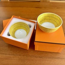 Hermes Soleil d&#39;Hermes Bowl PM Cup yellow porcelain tea coffee Set of 2 - £482.20 GBP