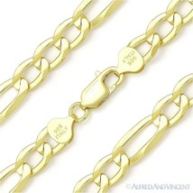 8.3mm Figaro Link 925 Sterling Silver 14k Yellow Gold-Plated Mens Chain Bracelet - £56.37 GBP+