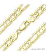 8.3mm Figaro Link 925 Sterling Silver 14k Yellow Gold-Plated Mens Chain ... - £55.86 GBP+