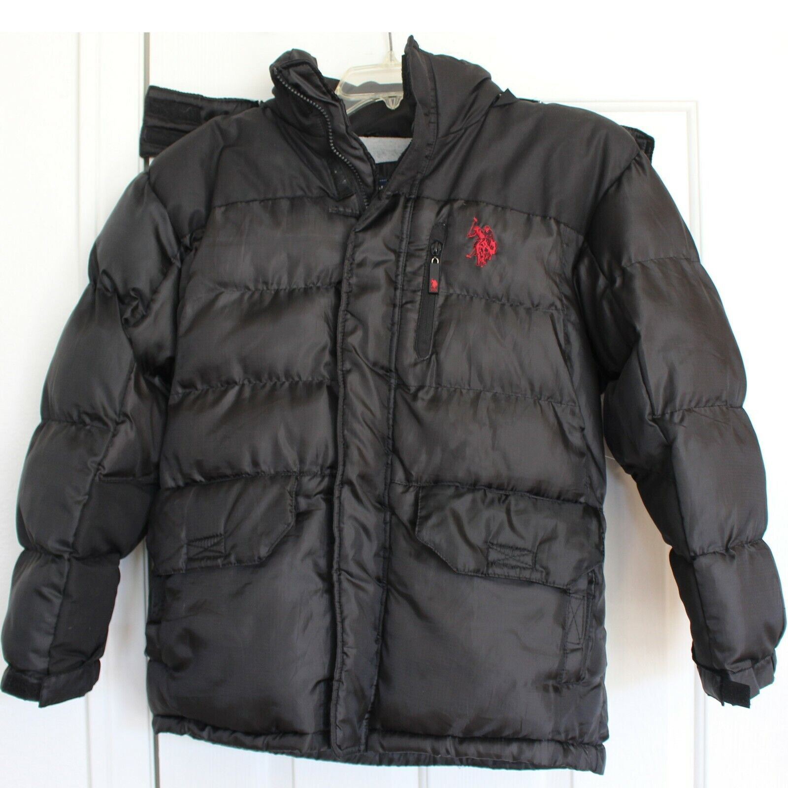 Youth U.S. Polo Assn Black Hooded Puffer Puffy Jacket Coat Size M 10-12 - $27.99