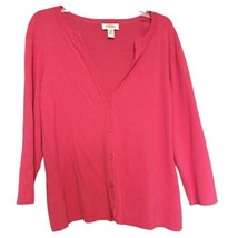 Talbots Fuschia Pink V Neck Button Down Cardigan Sweater 3/4 Sleeve XL - $14.85