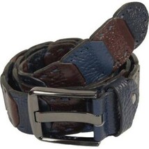 Men Genuine Leather Belt PIERO ROSSI Turkey Croc print Hand Stitch 69 Brown navy image 4