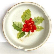 Vintage Christmas Holly Ash Tray George Good Corporation Japan Gold Trim 3.5” - £9.43 GBP