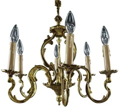 Vintage Chandelier Rococo 6-Light 6-Arm Brass Metal 25W - £343.98 GBP