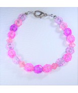 Bracelet Bead Pink Purple Plastic Faceted 7.5&quot; Lobster Clasp Upcycled Ha... - $5.00