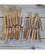 Lot 29 VTG  Clothes Pins w Springs  Wood Round Flat Clothespins Aged Wea... - $271.88 MXN