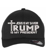 Jesus is my savior Trump is my President Cross Flex Fit Fitted Embroider... - $26.72