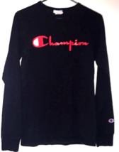 Champion t-shirt size S men black 100% cotton red logo, long sleeve - $7.91