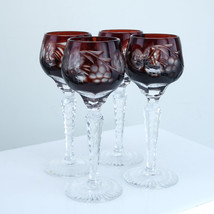 Bohemian Ruby Cut to clear Cordial glasses set of 4 - £85.66 GBP