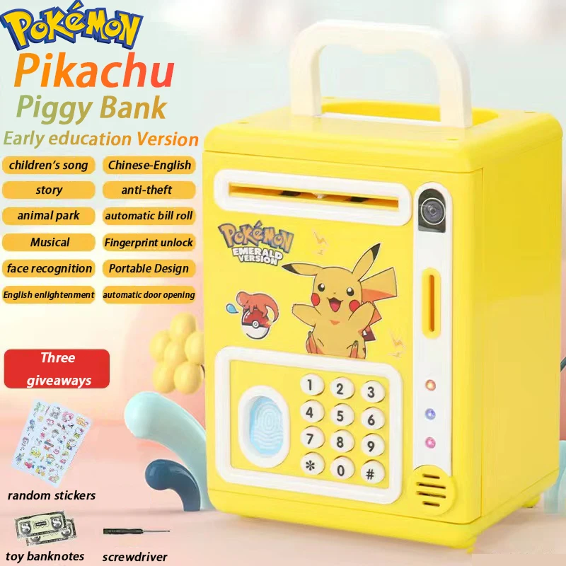Pokemon Pikachu Electronic Piggy Bank Atm Password Smart Money Box Music Cash - £25.25 GBP+