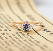 Lab Created Alexandrite Wedding Ring With CZ Stone, 14K Gold Plated Luxury Gift - £70.54 GBP