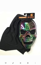 Halloween Iridescent Skull Mask Metallic Face Hooded Costume Skeleton Scary NWT - £14.82 GBP