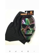 Halloween Iridescent Skull Mask Metallic Face Hooded Costume Skeleton Sc... - £14.63 GBP