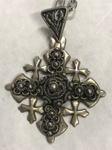 Vintage silver pendant  ornate 2 inch Jerusalem Jordan necklace not silver - £57.38 GBP