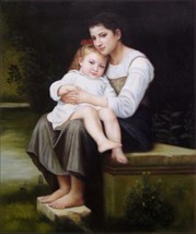 Art Oil painting Repro Bouguereau Big Sis&#39; hand painted On canvas - £59.70 GBP