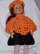 American Girl Orange Hat &amp; Poncho, Crochet, Handmade - £11.85 GBP