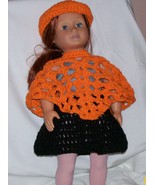 American Girl Orange Hat &amp; Poncho, Crochet, Handmade - £11.99 GBP