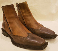 Stefaus Brauehius Made in Italy Men&#39;s Western Ankle Boots Sz-9.5B Brown Leather - $199.98