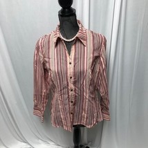 J.H. Collectibles Blouse Womens Petite Large Pink Striped Sheer Shirt - £11.75 GBP