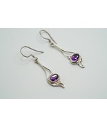 Vintage Large Sterling Silver Amethyst Dangle Earrings 5.5cm - $65.17 CAD