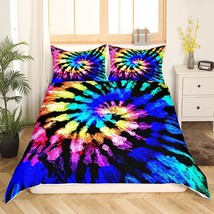 Hippie Tie Dye Bedding Duvet Cover Sets Twin Blue Purple Tie Dye Spiral Comforte - £44.89 GBP