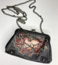 Isabella Fiore Heart In Chains Distressed Leather Clutch Shoulder Bag roses - £67.10 GBP