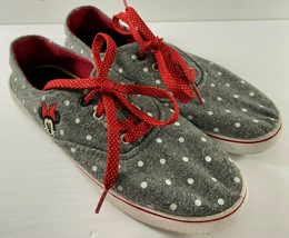DISNEY STORE Women&#39;s Minnie Mouse Gray Polka Dot Canvas Lace-up Sneakers Sz 8 - £17.40 GBP