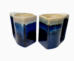 Drip Glaze Art Pottery Coffee Mug Prado Rodolfo Padilla Style Blue Set of 2 - £15.72 GBP