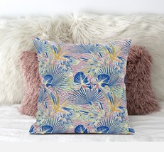 18 Blue Pink Tropical Zippered Suede Throw Pillow - £55.34 GBP