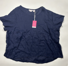 Isaac Mizrahi Women&#39;s Shirt 3X Plus Navy Blue Linen Top Blouse Short Sle... - $23.36