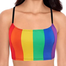 Sirena Bikini Top Tank Cropped Rainbow Striped Colorful Removable Cups XS - £11.61 GBP